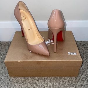 NIB Christian Louboutin Pigalle 120 Patent Nude Heels